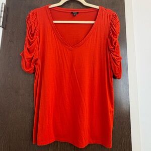 Express Supersoft Skimming Orange V-Neck Puff Sleeve Tee - Size Medium
